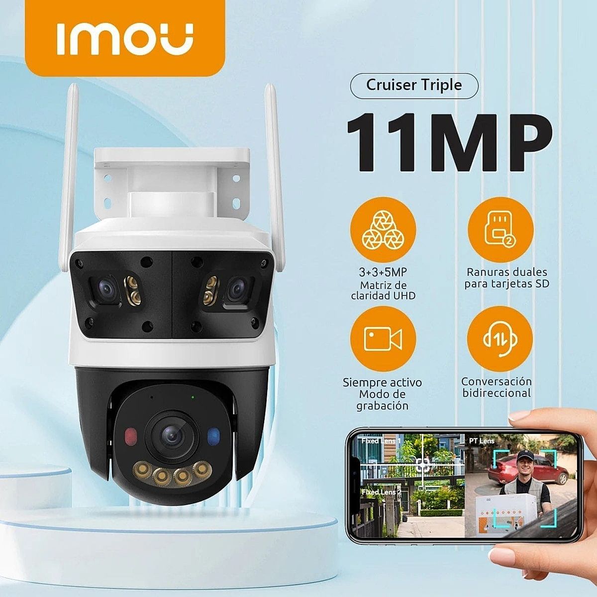 IMOU - Cámara de Seguridad Wifi Cruiser Triple Imou 11Mp Audio Bidireccional