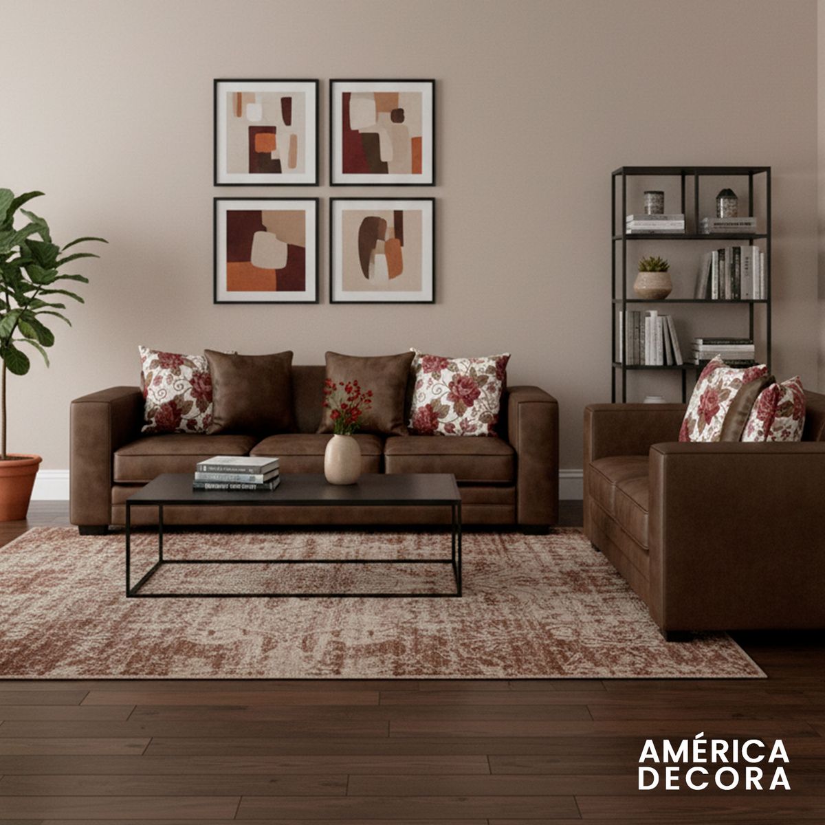 AMERICA DECORA - Living 7 Cuerpos 4+3 XL Con Resorte Estructural Palazzo Envejecido