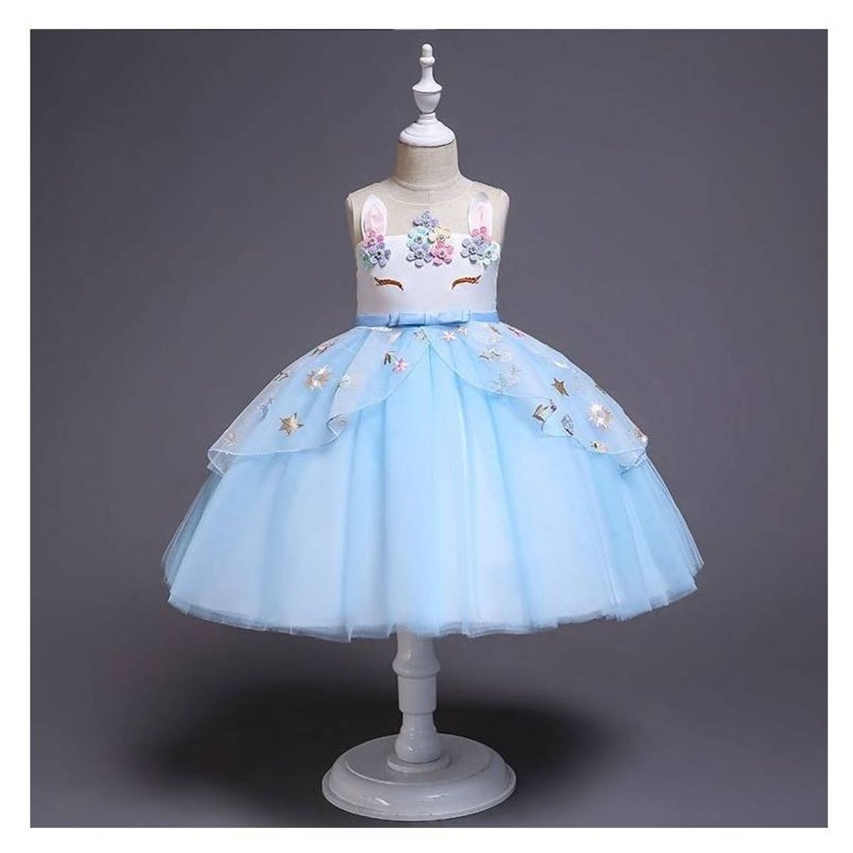 ALMA & DECO - Vestido Niña Fiesta Cumpleaños Mod Unicornio Flores Bordadas Lazo