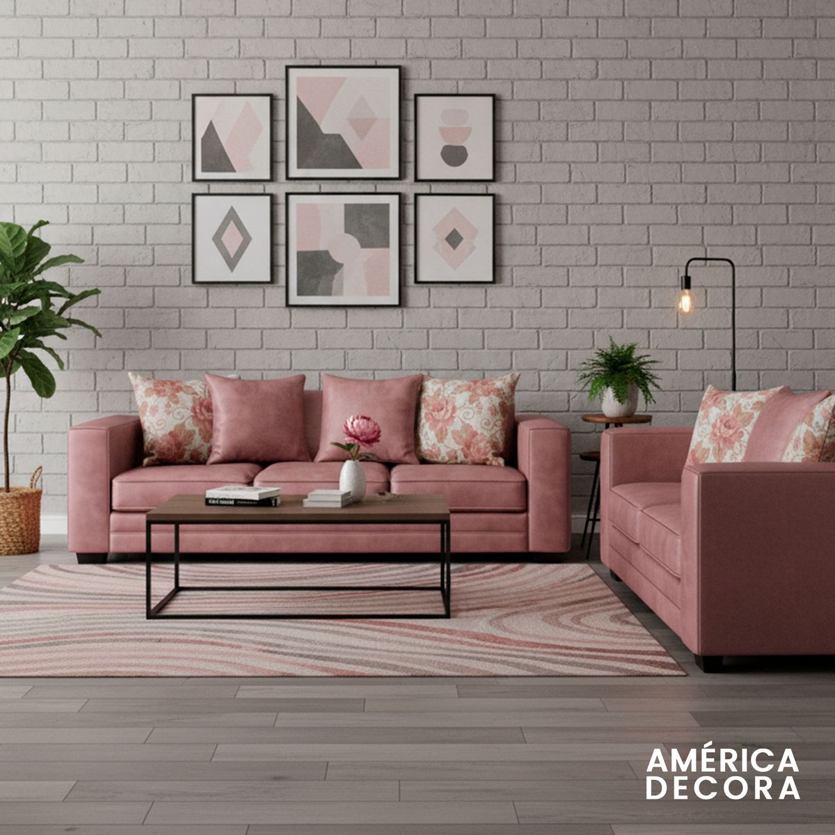 AMERICA DECORA - Living 7 Cuerpos 4+3 XL Con Resorte Estructural Palazzo Envejecido