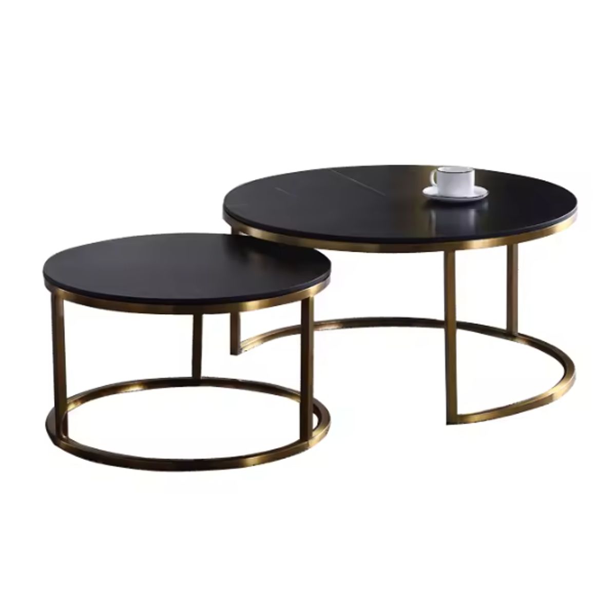 MASCO TODO - Juego Mesas Centro Redonda Living Negra Moderna 70cm y 50cm