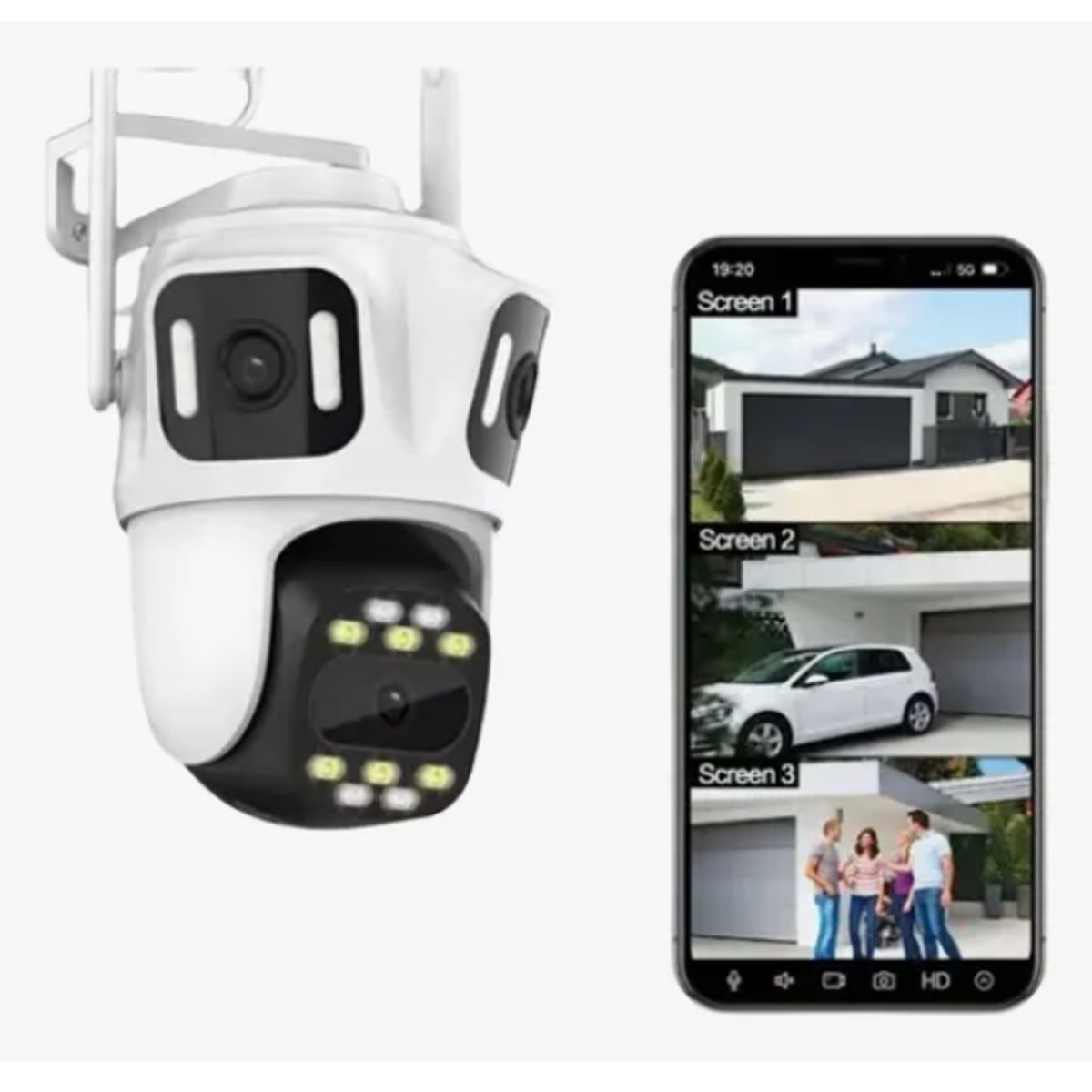 GENERICO - Cámaras De Seguridad Exterior Wifi 360° 3 Lentes 3 Pantalla
