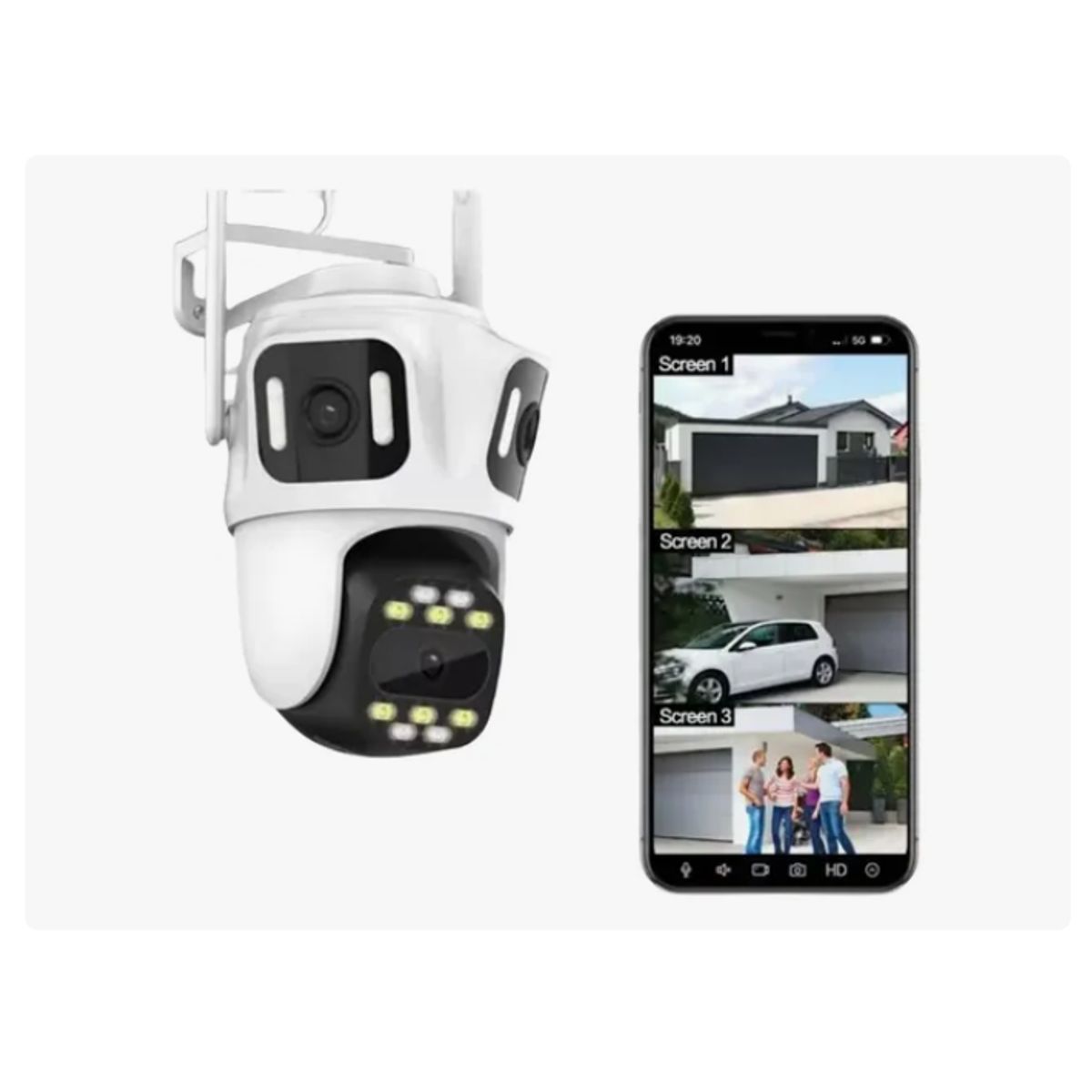GENERICO - Cámaras De Seguridad Exterior Wifi 360° 3 Lentes 3 Pantalla