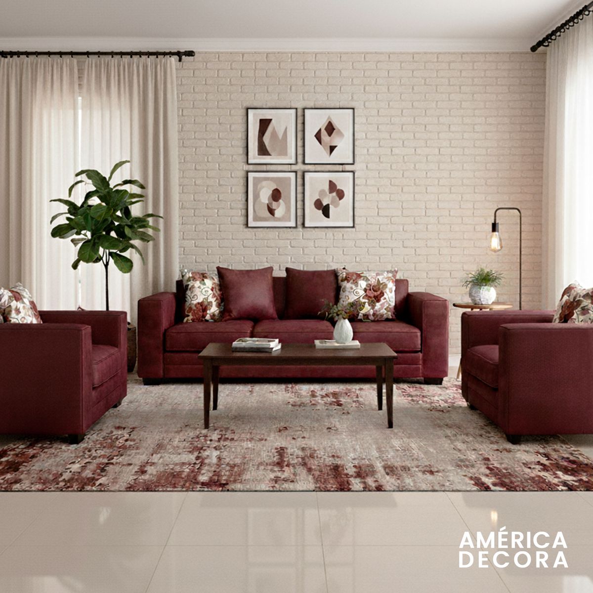 AMERICA DECORA - Living 6 Cuerpos 4+1+1 XL Con Resorte Estructural Palazzo Envejecido