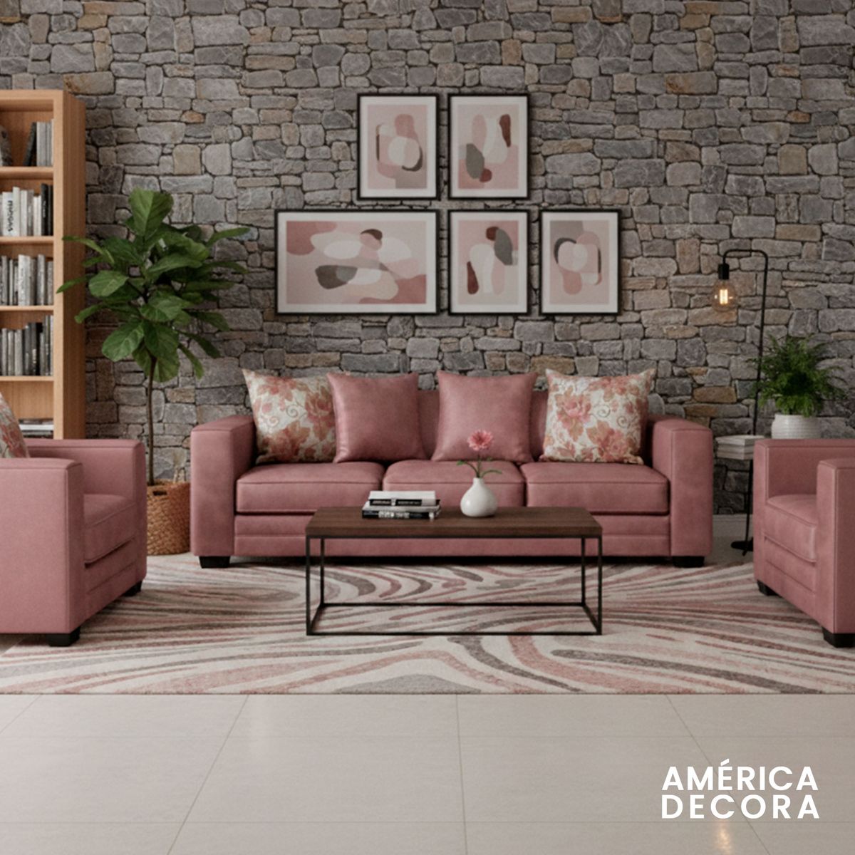 AMERICA DECORA - Living 6 Cuerpos 4+1+1 XL Con Resorte Estructural Palazzo Envejecido