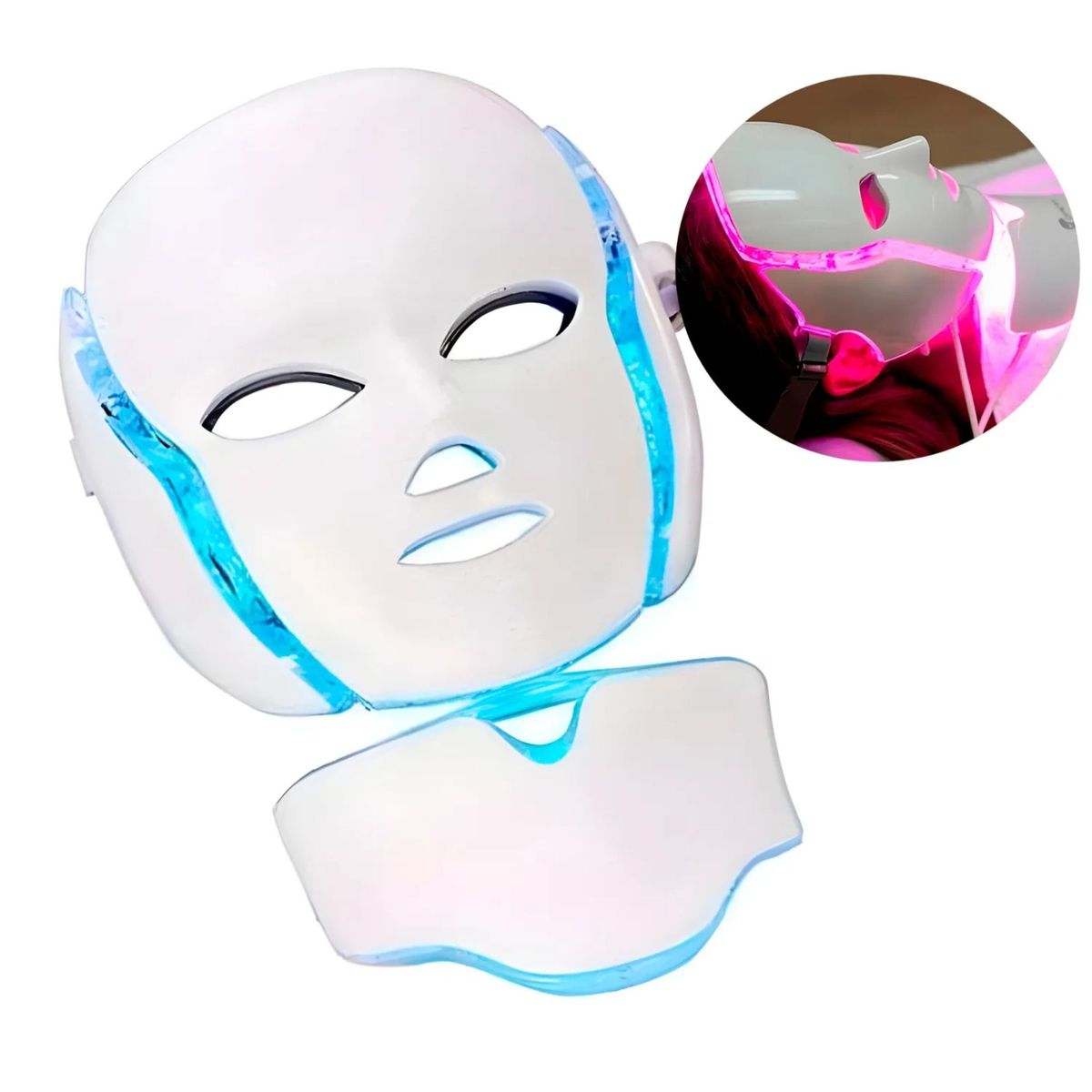 GENERICO - Máscara de Fototerapia Facial con Cuello LED 7 Colores. Rejuvenecedora, Antiarrugas