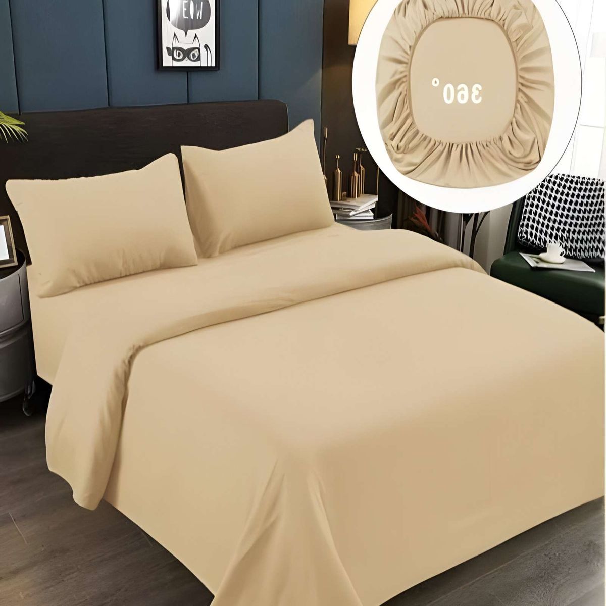 GENERICO - SABANAS DE 500 HILOS 2 PLAZAS BEIGE