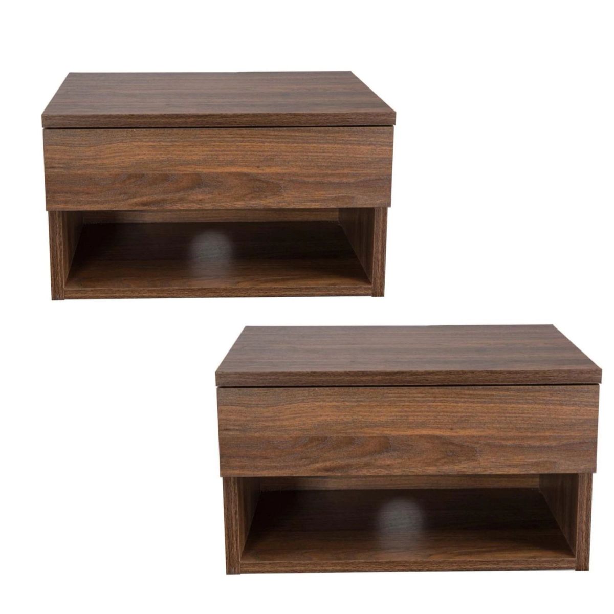 HABITA2 CHILE - Pack 2 Velador de MDF con Cajón y Compartimento Abierto  Color Marrón