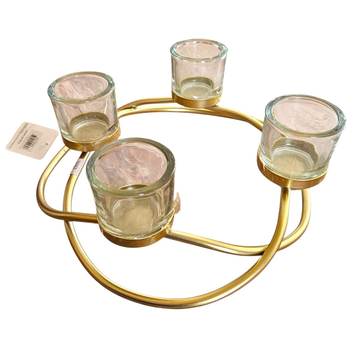 GENERICO - Candelabro Metálico Dorado con Vasos de Vidrio – 4 Portavelas
