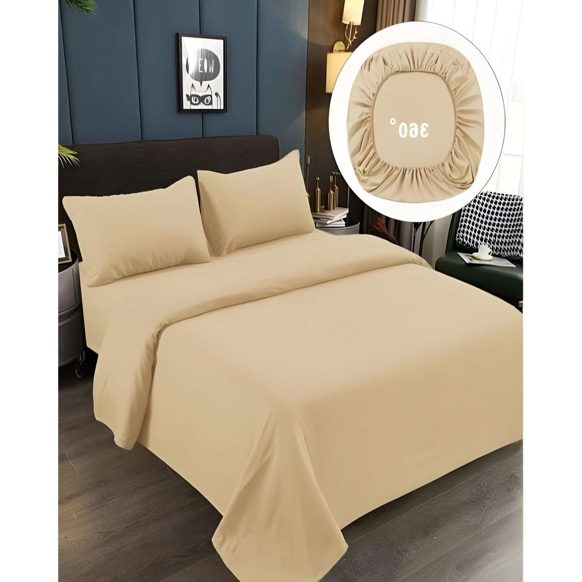 GENERICO - SABANAS DE 500 HILOS PLAZA Y MEDIA BEIGE