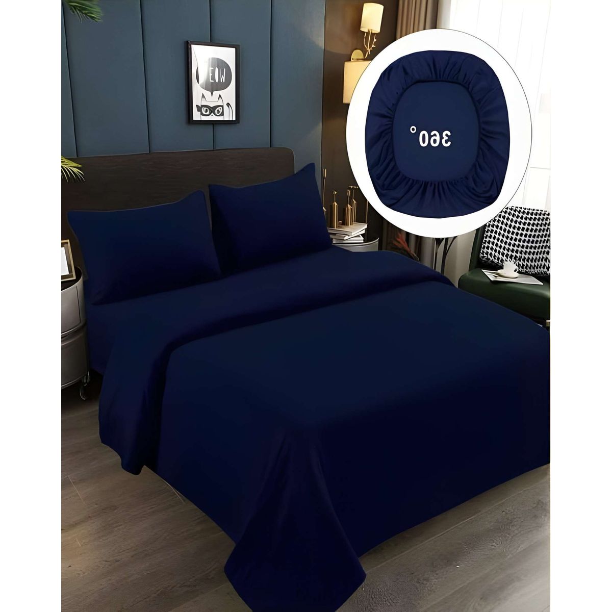 GENERICO - SABANAS DE 500 HILOS SUPER-KING AZUL OSCURO