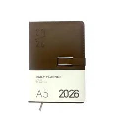GENERICO - Agenda Cuero Año 2026 Color Café Con Planner Cierre Sintético