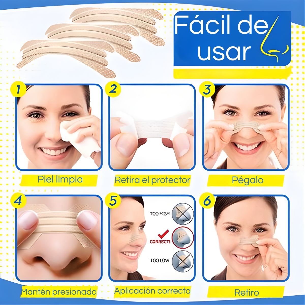 GENERICO - Pack 10 Parches Tiras Nasales Para Respirar Mejor