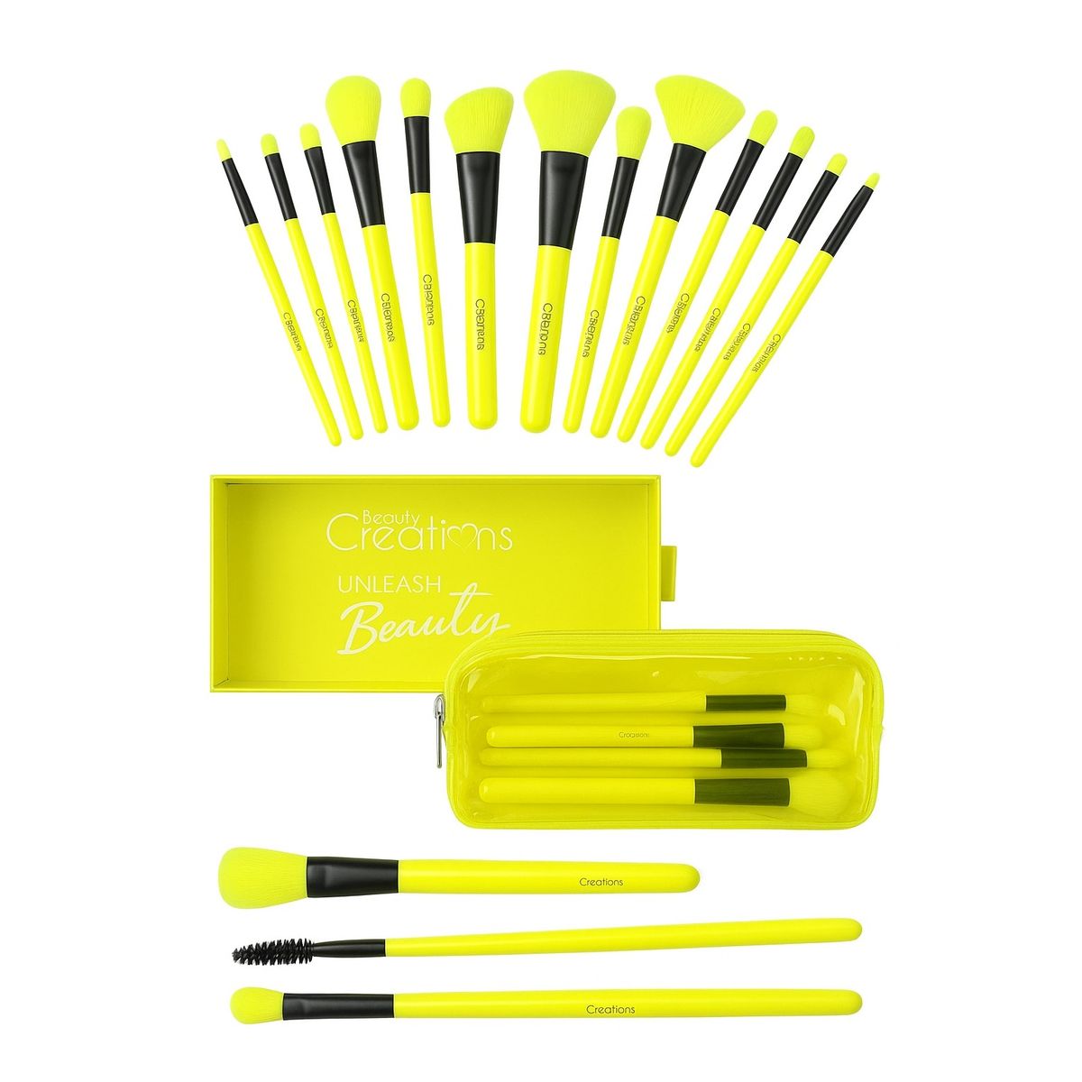 BEAUTY CREATIONS - Set De 15 Brochas Beauty Creations Amarillo Neon Boujee