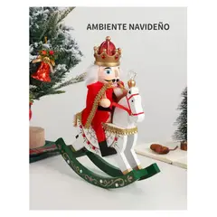 ALMA & DECO - CASCANUECES COLECCIONABLE REY A CABALLO DETALLES VERDES ADORNO NAVIDAD PREMIUM 30 CM. MOD. B