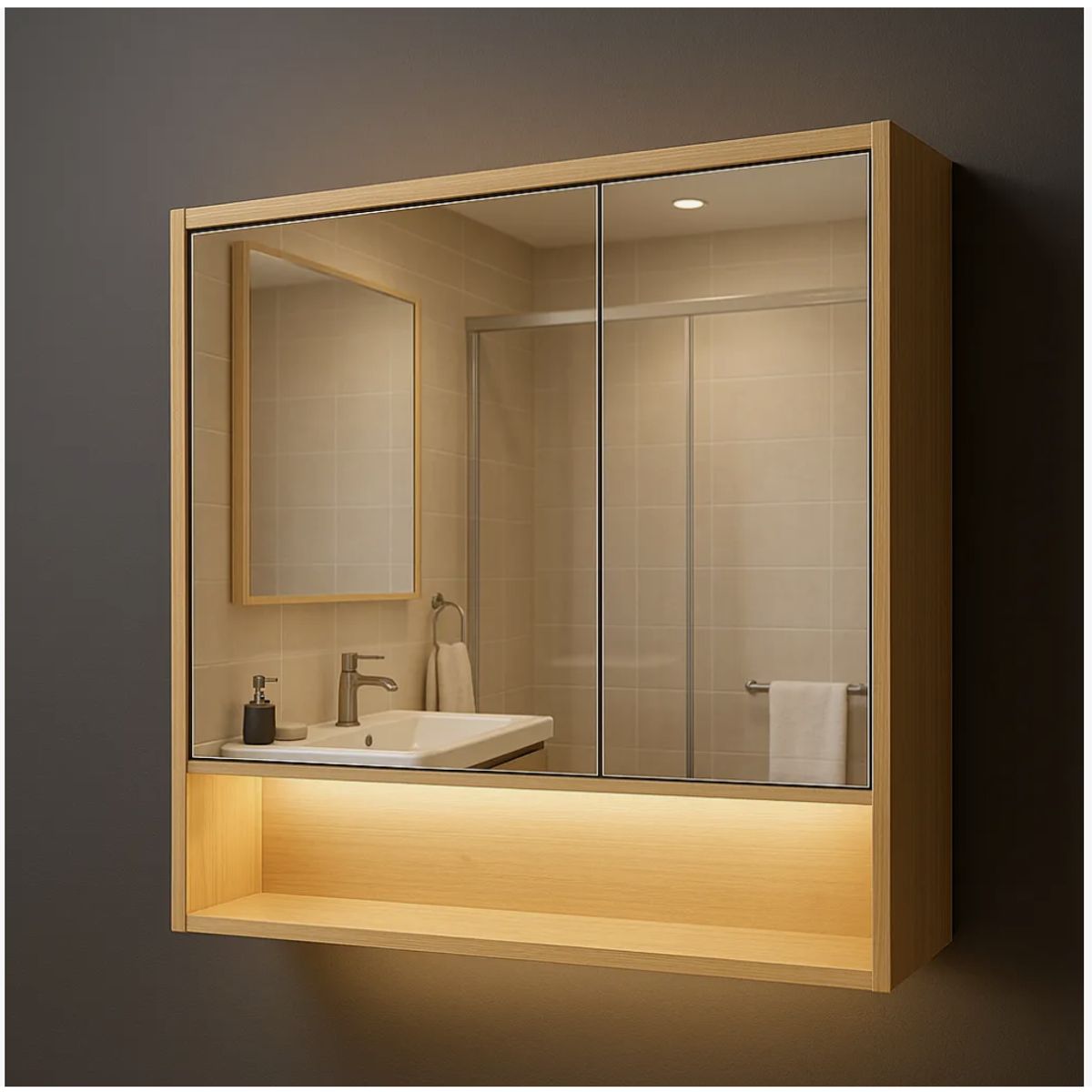 HOMER DESIGN - Botiquin Baño Inteligente Con Espejo Luz De Movimiento hecho en madera