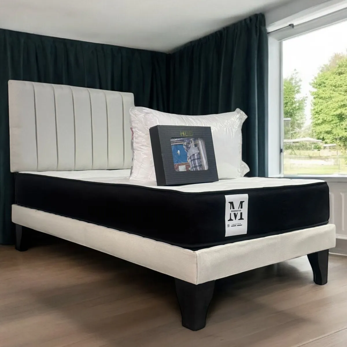 GENERICO - Combo Cama 1.5 Plaza Crudo + Respaldo Maranatha