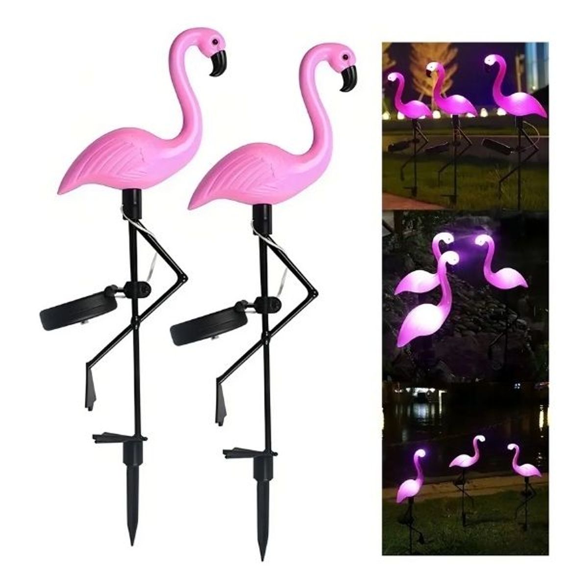 GENERICO - Pack 3 Flamingo Luces Led Solar Estaca Decoración Jardín Exterior Carga Solar Encendido Automático