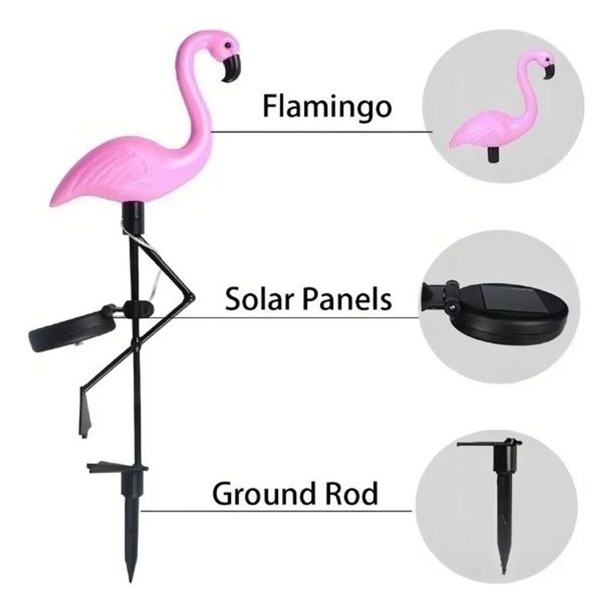 GENERICO - Pack 3 Flamingo Luces Led Solar Estaca Decoración Jardín Exterior Carga Solar Encendido Automático