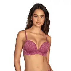 LEONISA - Sostén doble realce escote profundo elaborado en encaje 71345 Rosado Frambuesa