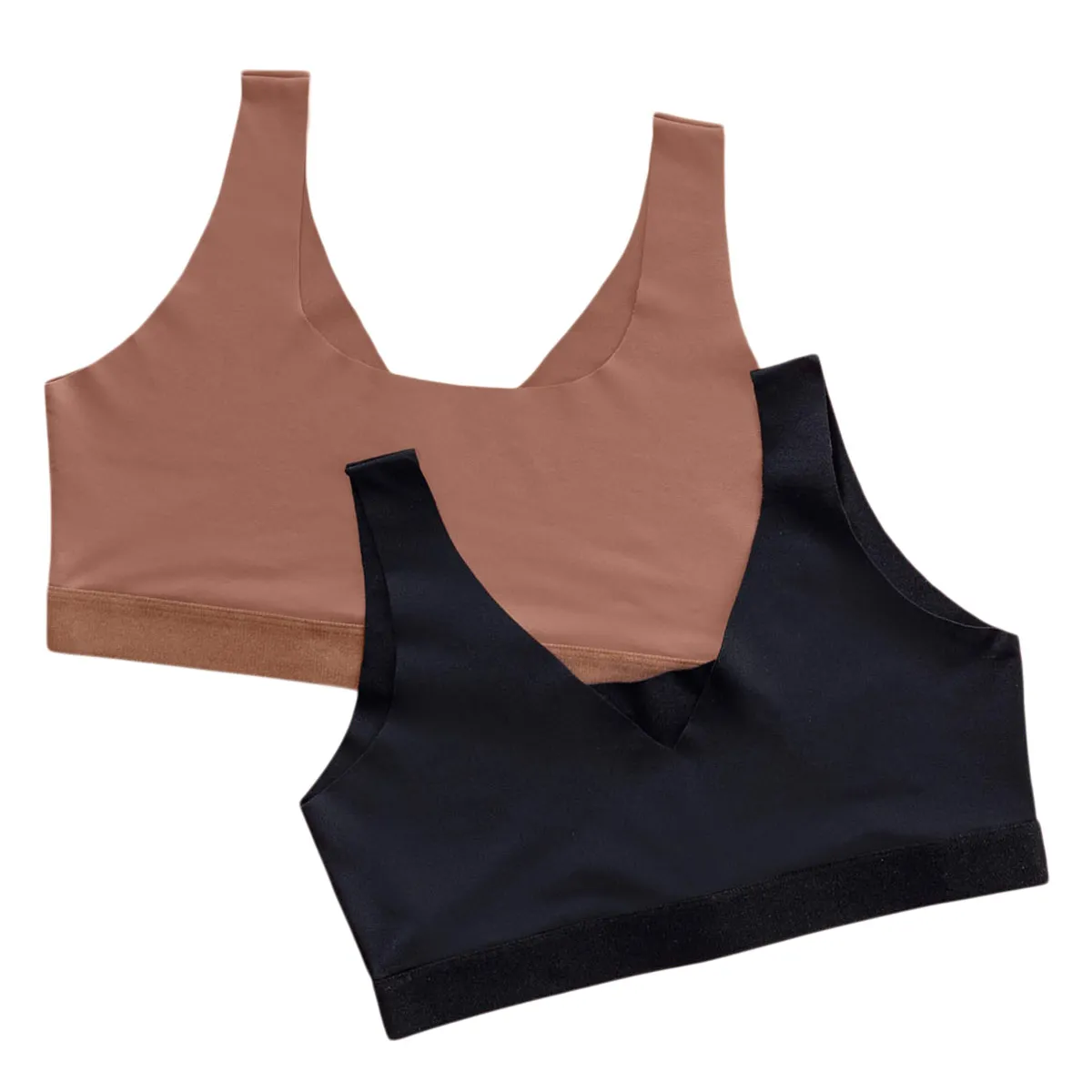 LEONISA - Leonisa Pack x 2 tops invisibles doble escote 91164X2 Café Medio / Negro
