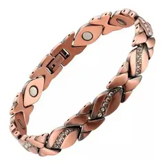 GENERICO - Pulsera terapia magnética cobre mujer diamantes brilante