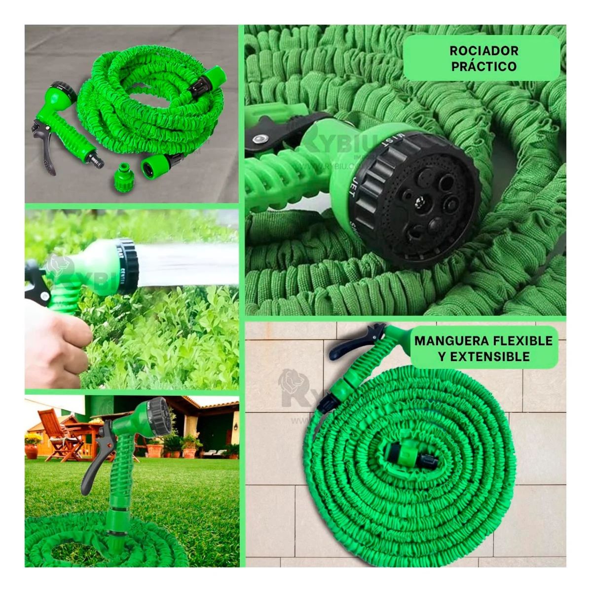MOVI - Manguera extensible con pistola de riego 7 funciones
