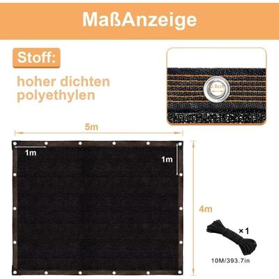 Imagen 2 del producto Toldo Rectangular 4x5M Sombra Cubierta Terraza Jardin Terraza Lona De Malla Tasa De Sombreado 90%