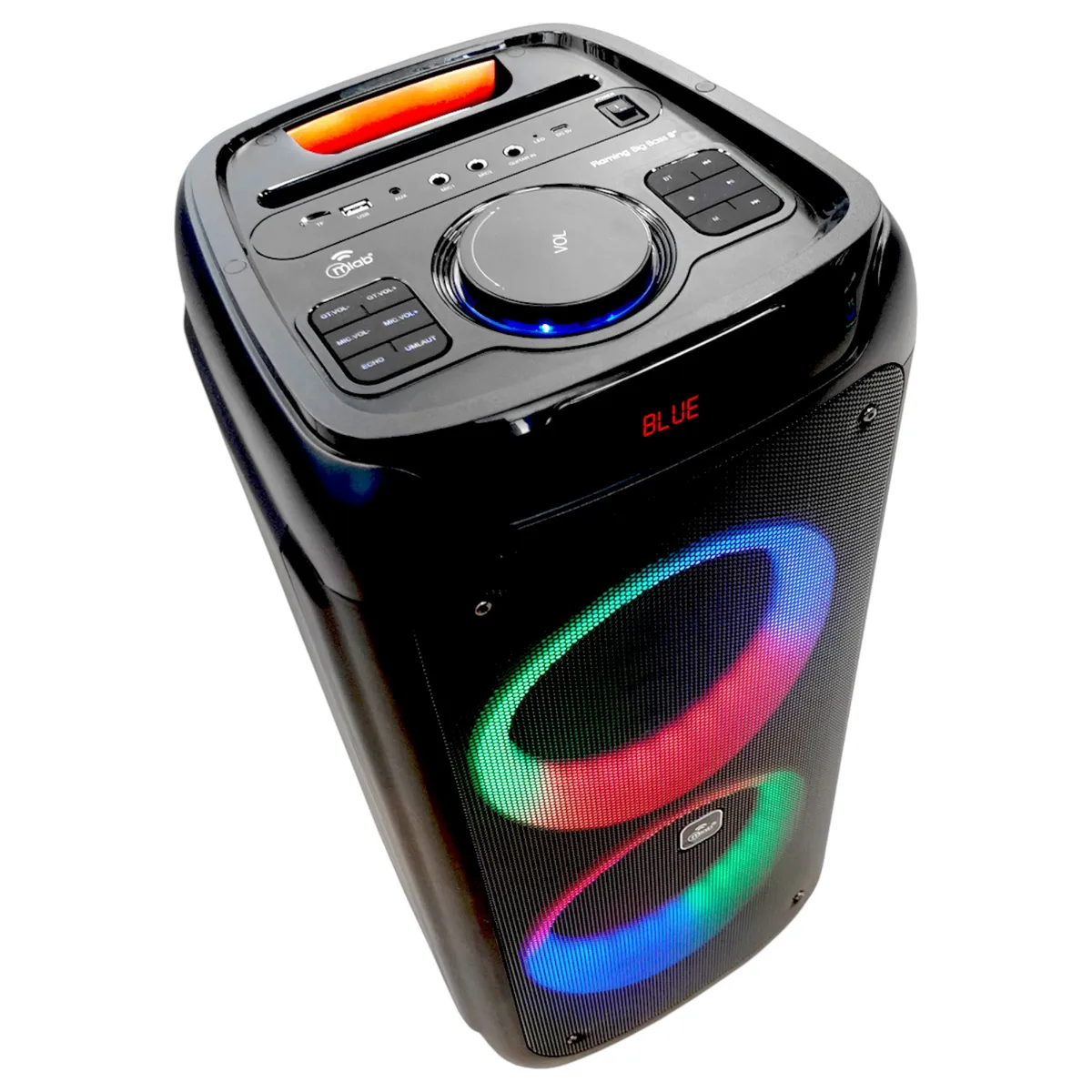 MLAB - Parlante Karaoke Flaming BIG BASS Dual 8" MicWireless 60W RMS Black Edition Bluetooth TWS