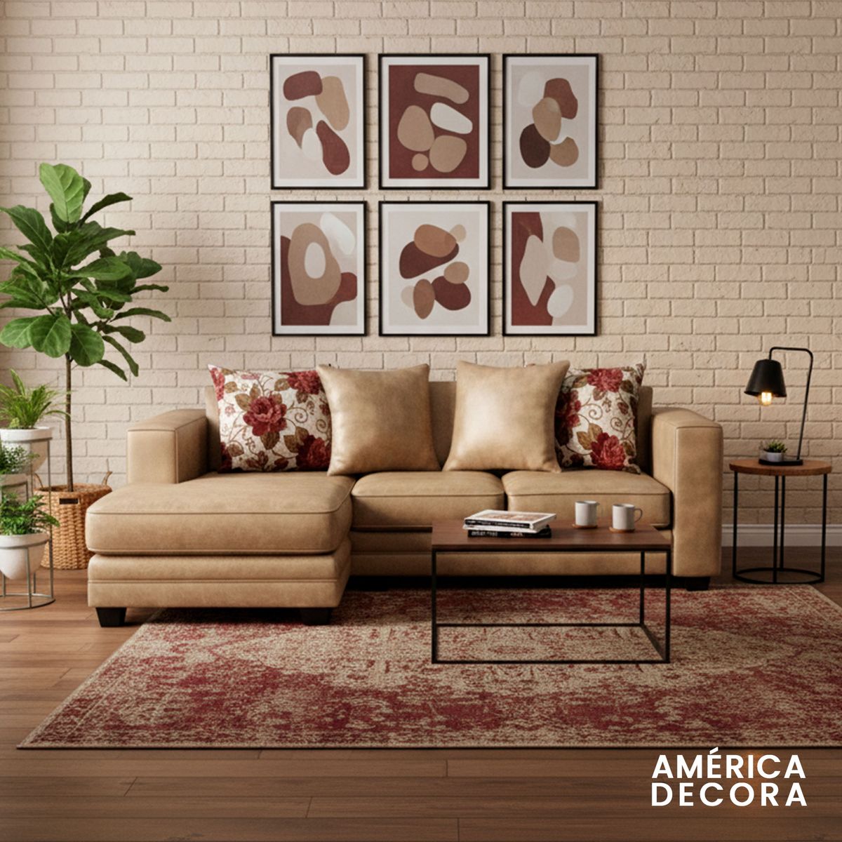 AMERICA DECORA - Sofá Seccional Izquierdo 4 Cuerpos XL Con Resorte Estructural Palazzo Envejecido