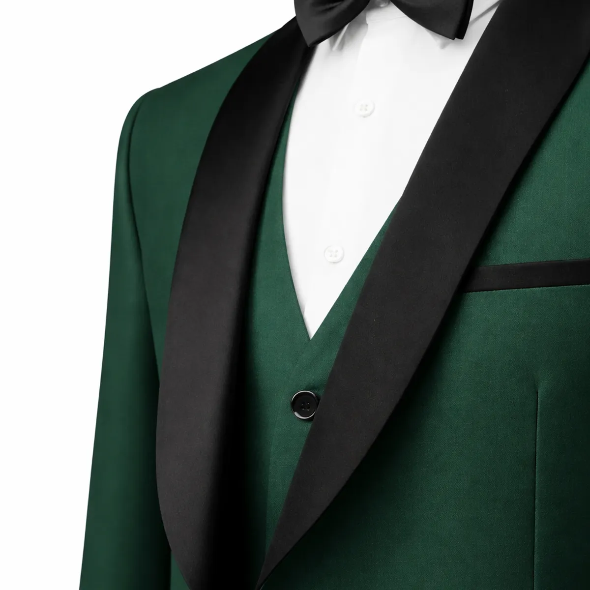 XPRESS RECHARGE - Traje de Hombre Verde Oscuro 3 Piezas con Solapa Negra – Estilo Smoking Elegante para Novio o Gala