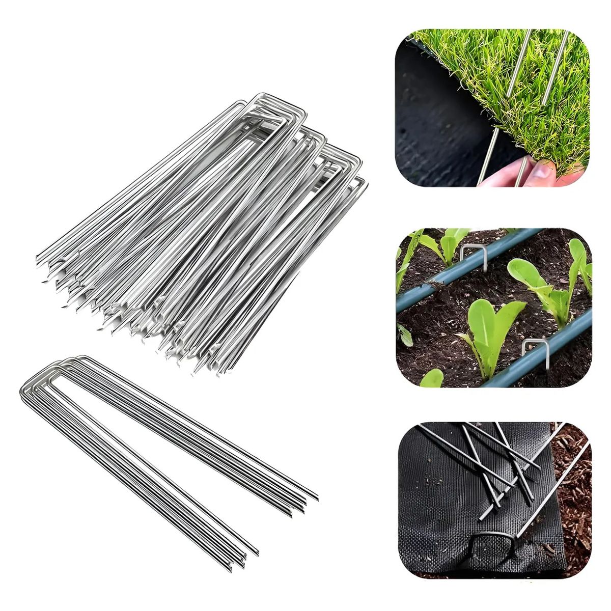 50 Grapas Clavos Césped Pasto Artificial Estacas De Tierra 150x40mm para Jardín de Acero Galvanizado, marca KUANGYE - Foto Principal