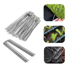 KUANGYE - 50 Grapas Clavos Césped Pasto Artificial Estacas De Tierra 150x40mm para Jardín de Acero Galvanizado