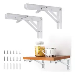 KUANGYE - 2Pcs Soporte Estantería Plegable Metal Abatibles Bisagra 40cm Con Tornillossado Carga 80KG blanco