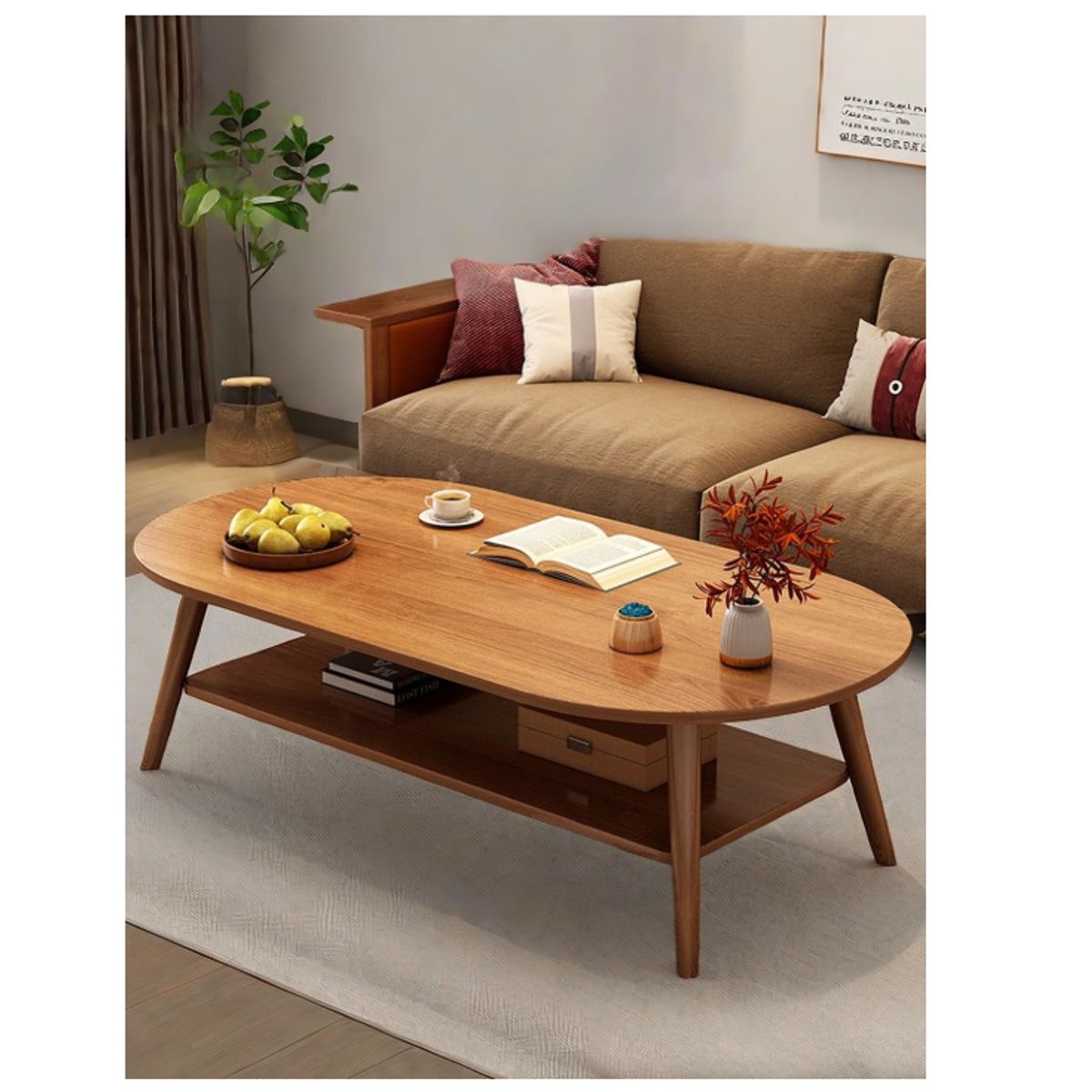 YOMYM - Mesa de Centro Mesa Auxiliar de Dos Niveles para Salón Color Nogal 120×60×42CM