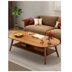 YOMYM - Mesa de Centro Mesa Auxiliar de Dos Niveles para Salón Color Nogal 120×60×42CM