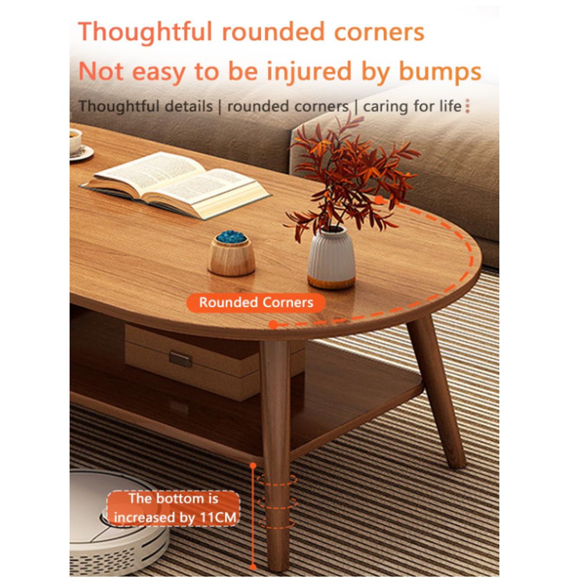 YOMYM - Mesa de Centro Mesa Auxiliar de Dos Niveles para Salón Color Nogal 120×60×42CM