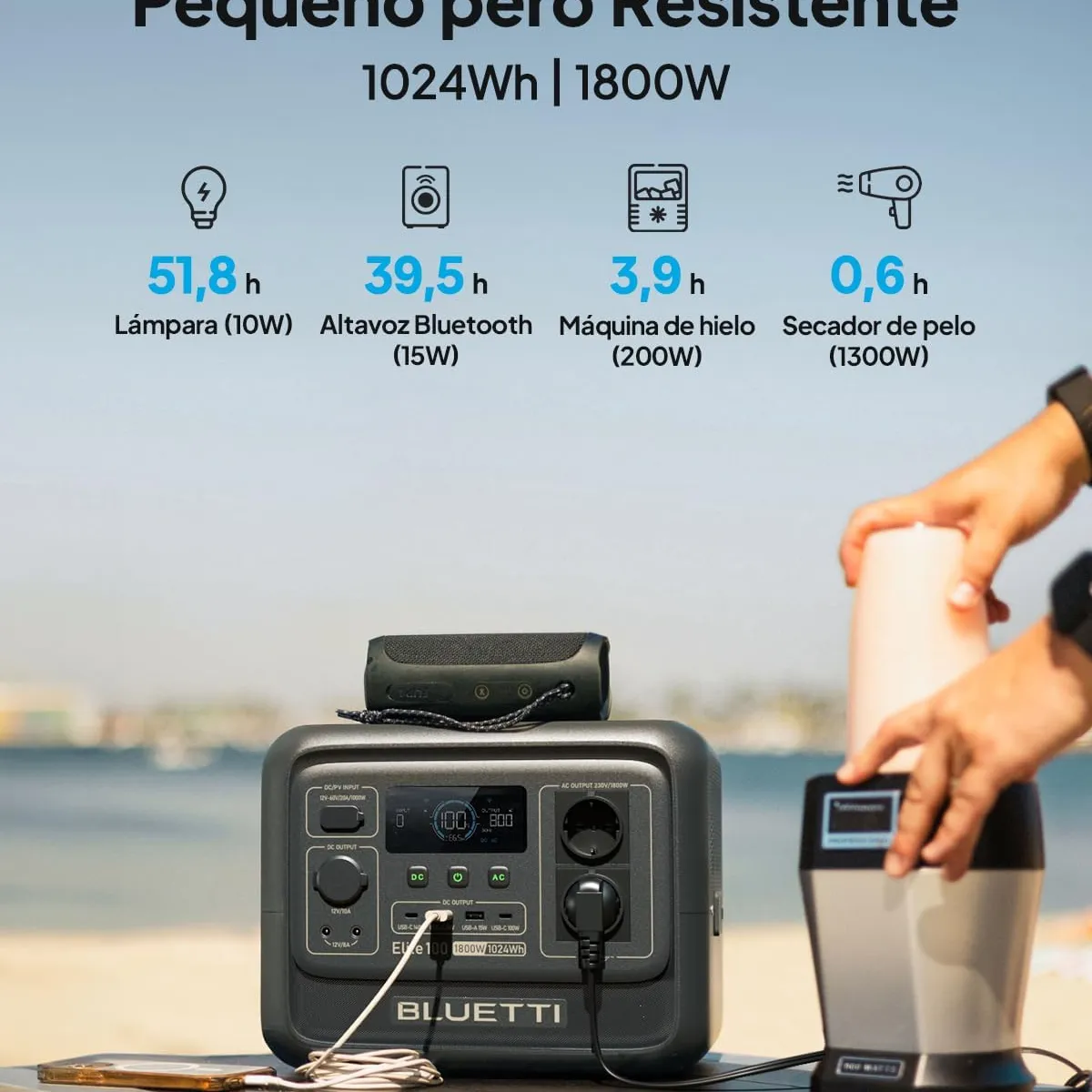 BLUETTI - BLUETTI Generator Solar Portátil 1024Wh 1800W Para Acampar Pesca Viajes Emergencia Corte de Energía Elite100V2