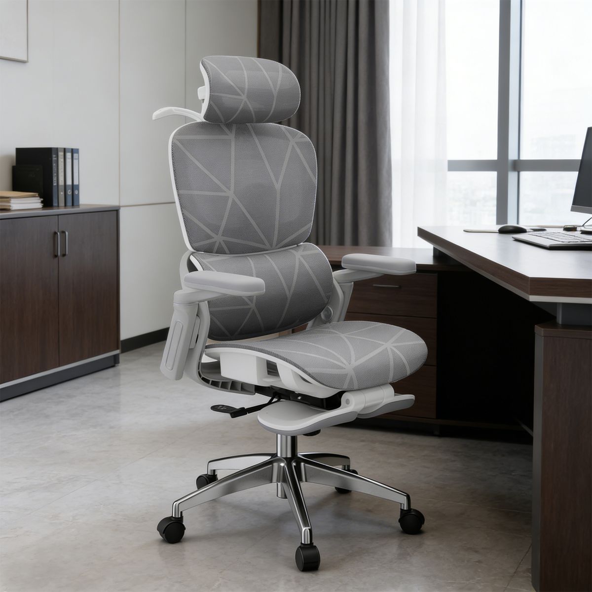 AIZO - Silla Oficina Escritorio AIZO lumbar tapizado de mesh ergonómica gris