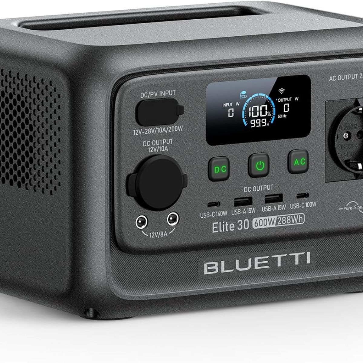 BLUETTI - BLUETTI Generator Solar Portátil 288Wh 600W Para Para Acampar PescaViajes Emergencia Corte de Energía Elite 30 V2