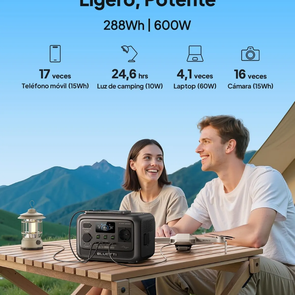 BLUETTI - BLUETTI Generator Solar Portátil 288Wh 600W Para Para Acampar PescaViajes Emergencia Corte de Energía Elite 30 V2