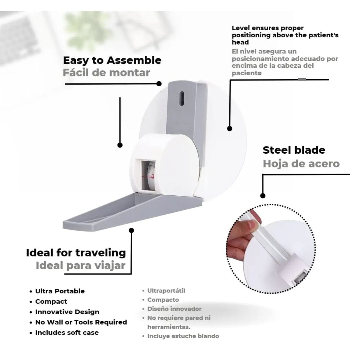 KUANGYE - Regla Cinta Medidor De Estatura Altura Portátil Retráctil Para Pared 220cm  Herramienta De Medición