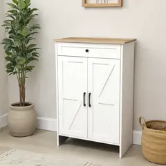 SPACE HOME - Armario Zapatero Nordico Color Madera Natural 22 Zapatos Blanco