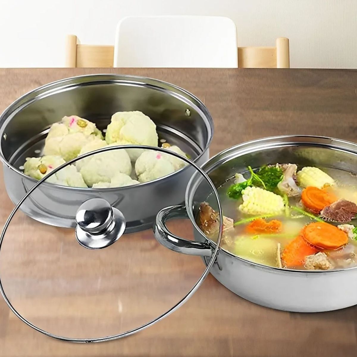 GENERICO - Olla Vaporera 24 Cms Acero Inoxidable