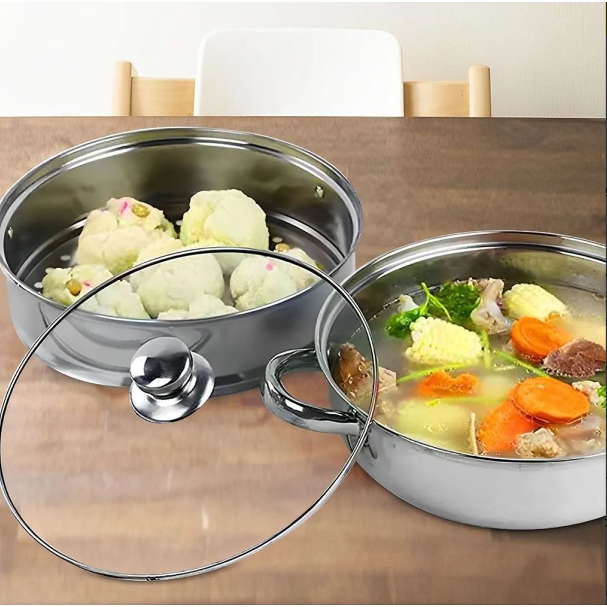 GENERICO - Olla Vaporera 24 Cms Acero Inoxidable