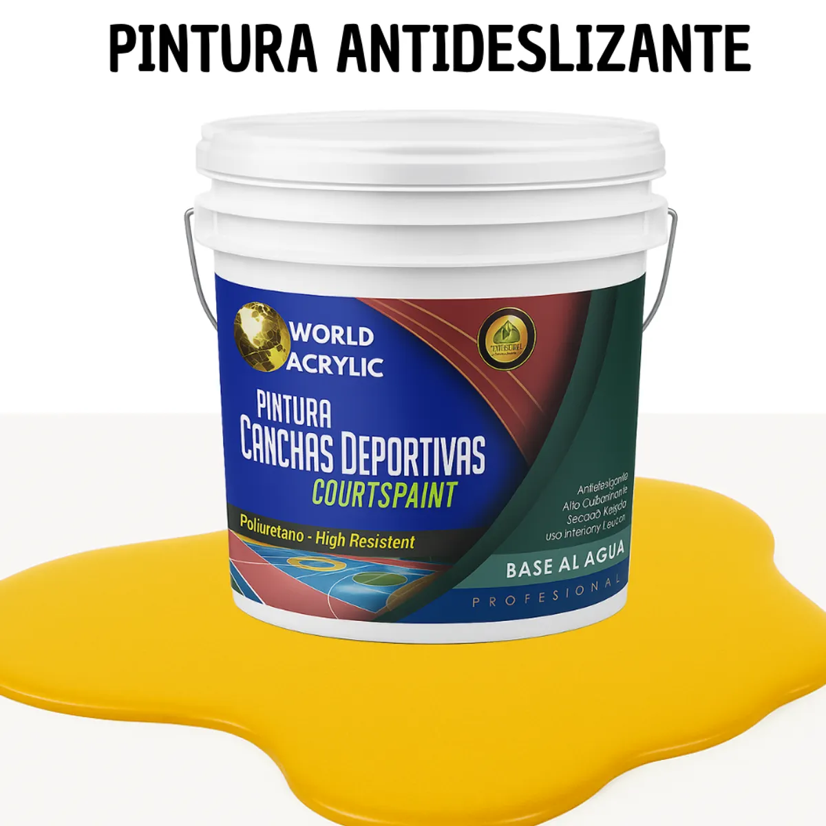 WORLD ACRYLIC - PINTURA CANCHAS 1K - ALTO TRAFICO - TINETA 10L  Amarillo