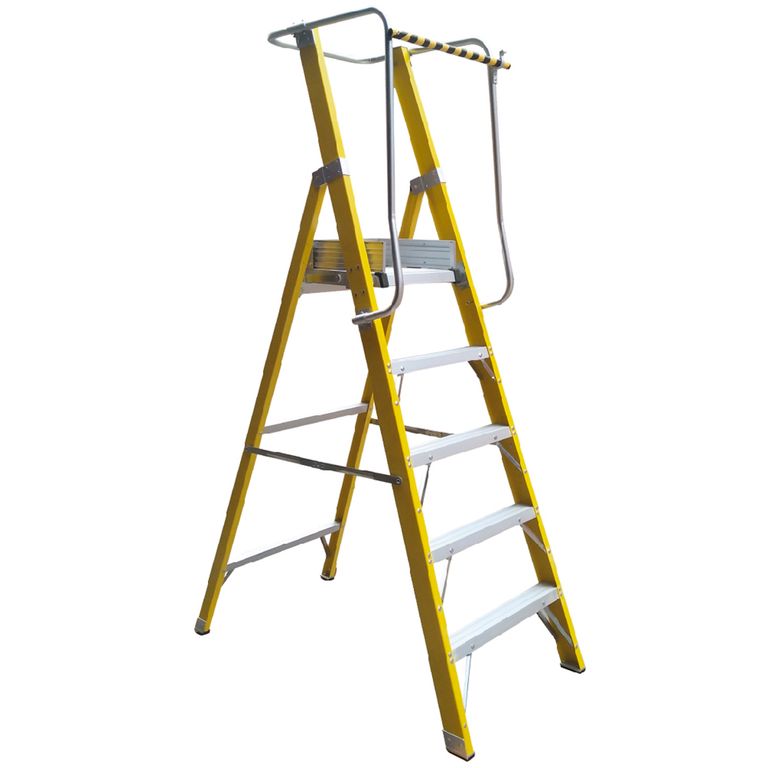 Escalera Tijera Plataforma Fibra Vidrio 5 Peldanos 150 Kgs