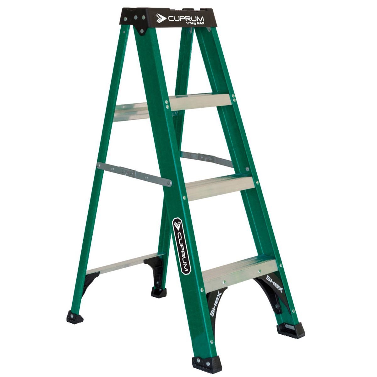 CUPRUM - Escalera Dieléctrica Tijera Fibra Vidrio 4 Peldaños 175 Kgs