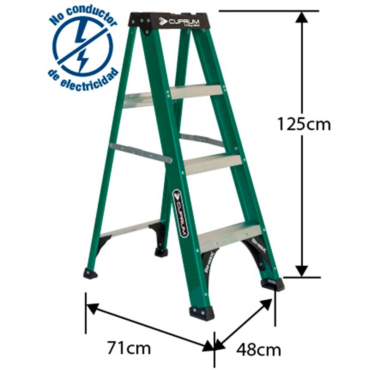 CUPRUM - Escalera Dieléctrica Tijera Fibra Vidrio 4 Peldaños 175 Kgs