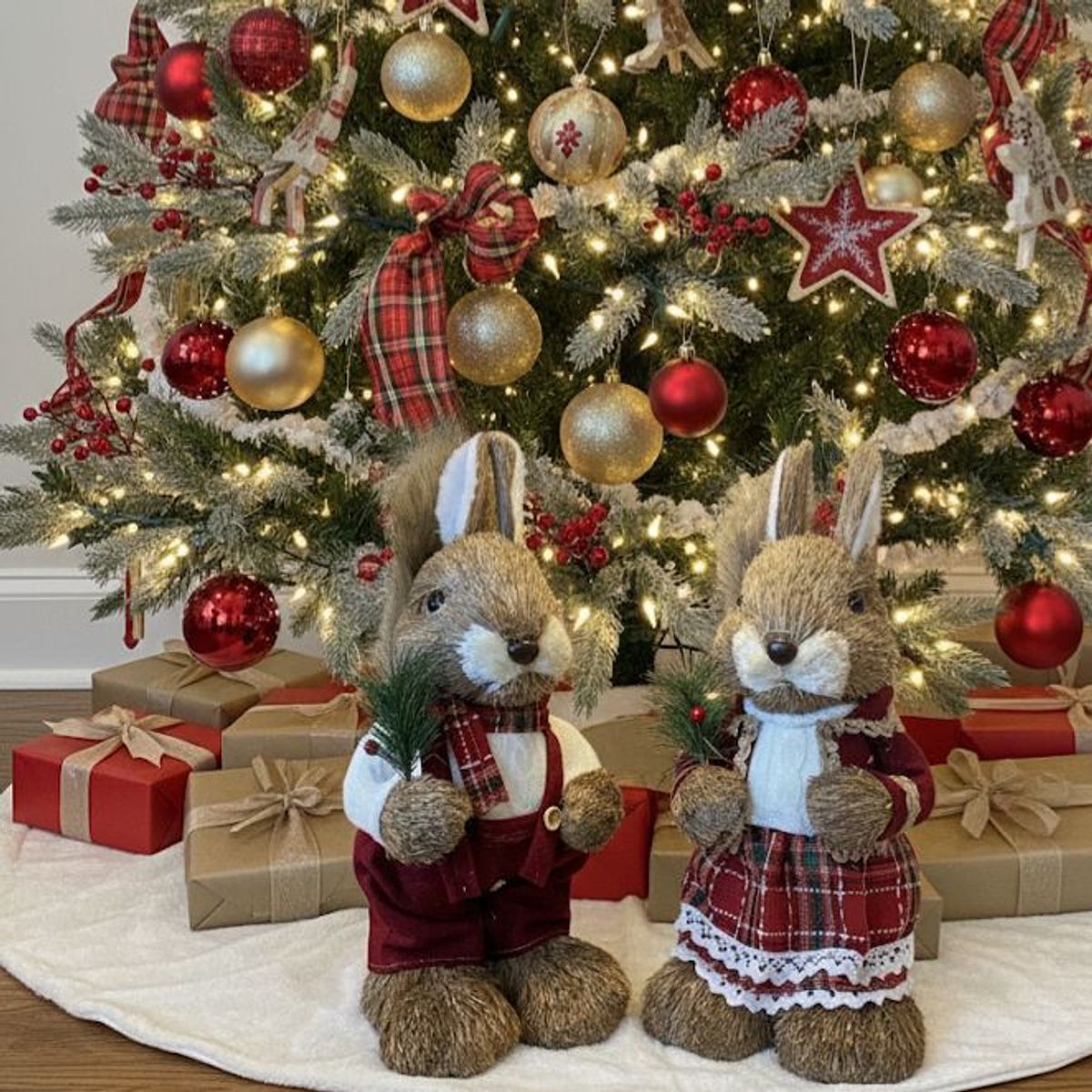 WAKESHOME - Pack 2 Ardillas Muñeco De Navidad Decoracion Navideña Arbol